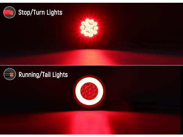 Partsam 4Pcs 4 Inch Round LED Trailer Tail Lights Red with Halo Glow Stop Turn Tail Running Lights 12-24V IP67 Waterproof