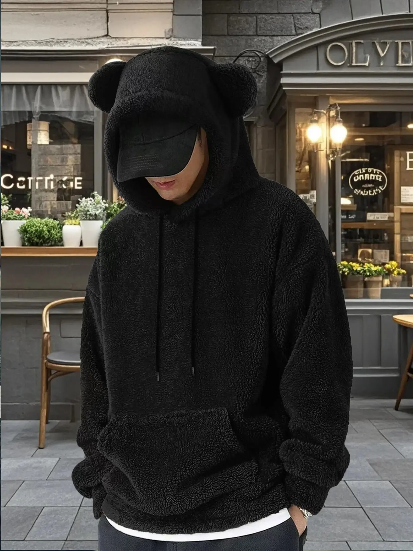 Men's Fall Winter Hoodie Bear Ears Design, Fleece Thick Warm Casual Sweatshirt, Large Pocket Couple, Perfect for Home & Outdoor Activities