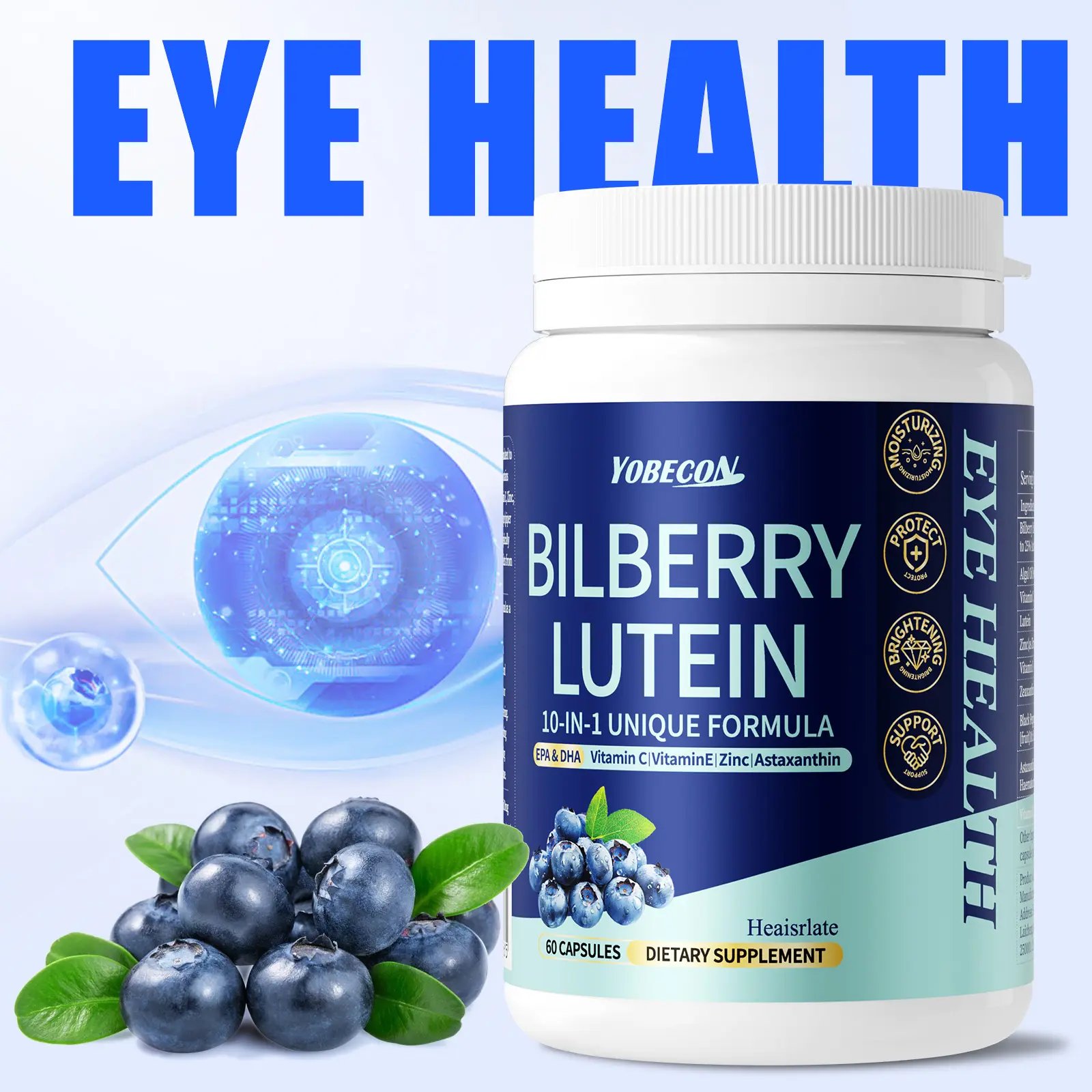 Heaisrlate [Vision Health Supplement] Eye Supplement 1150 Mg Nutrition Complex With Vitamin D3, Vitamin E, VITAMIN C, Bilberry & Lutein All-round Eye Support For Worker, Students And The Elderly 60 Capsules 30-Day Supply