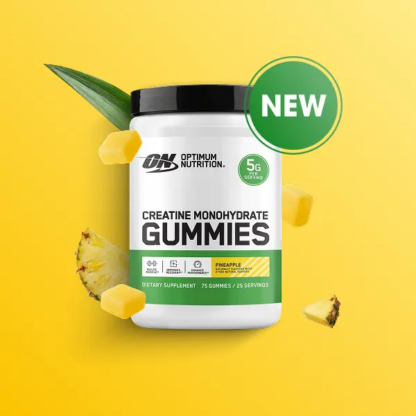 Optimum Nutrition Pineapple Power Chewable Creatine Gummies - 5g Creatine per Serving, 75 Gummies (25 Servings), Gluten-Free, No Synthetic Colors, No Mixing, Gym Support for Muscle, Strength, Post-Workout Help for Adults, Youth