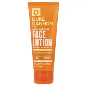 Duke Cannon Supply Co. Daily Defense Face Lotion, Mineral Sunscreen, SPF 32, Light Citrus, 3 fl oz (88 ml)