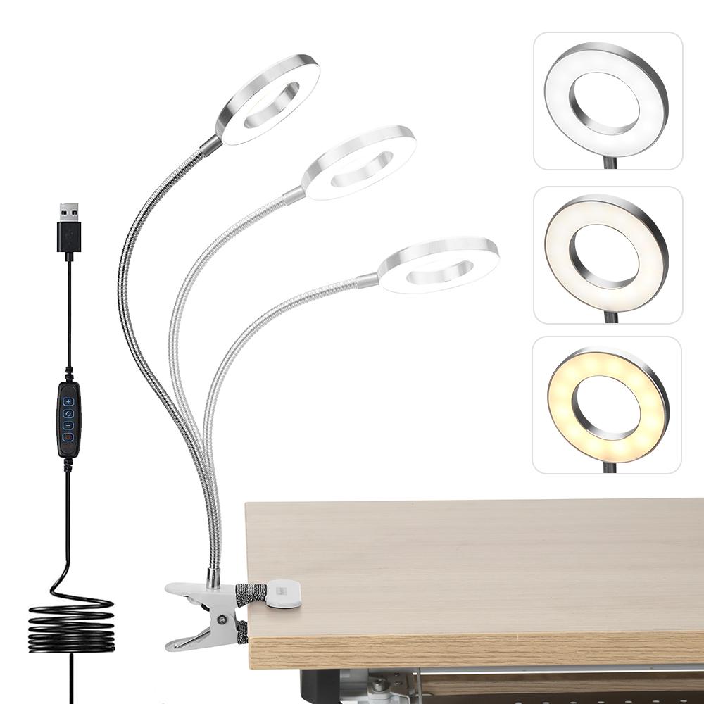 LED Clip-on Reading Light for Bed - 3 Color Modes & 10 Dimmable Brightness Levels - Eye-Caring Desk Lamp