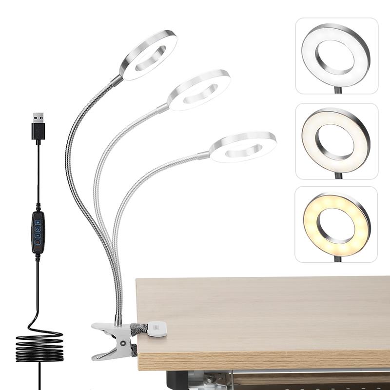 LED Clip-on Reading Light for Bed - 3 Color Modes & 10 Dimmable Brightness Levels - Eye-Caring Desk Lamp