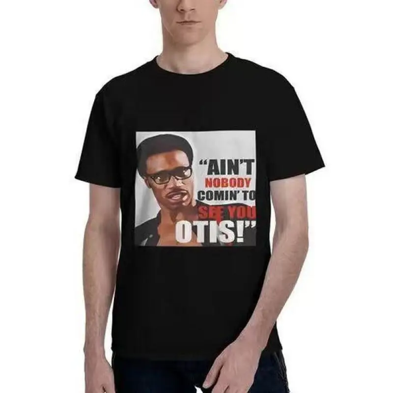 No One Visited, Otis Very Fun T-Shirt - Black Casual Short Sleeve Round Neck, 220g, All-Season Comfortable, Cotton, Regular Fit, Fun T-Shirt