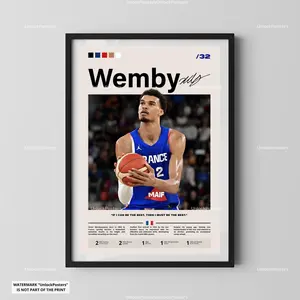 [Sale Up To 40%] [Unframe] Victor Wembanyama France National Basketball Poster, French Basketball Wall Art, France Basketball Decor, National Team Athlete Portrait, Modern Sports Print