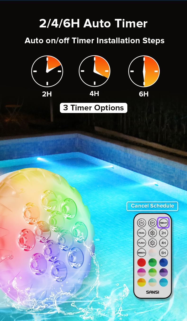 SANSI Poolside Light, Waterproof Color-Changing LED Light for Swimming Pool, Pond, Garden & Shower, Magnetic Mount, RF Remote, Battery-Powered Underwater Lighting Outdoor Decorative