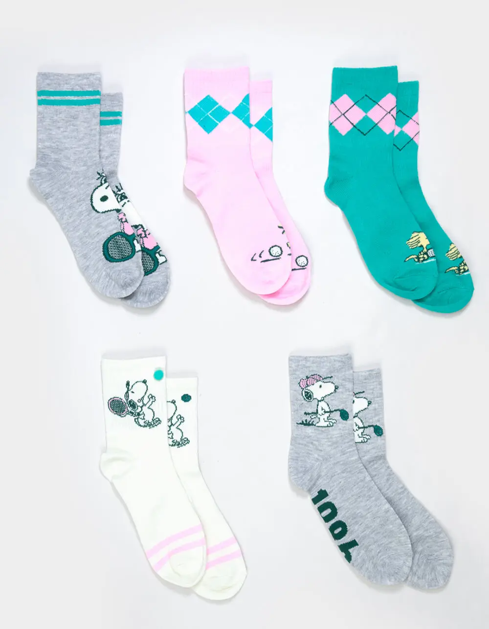 PEANUTS Snoopy 5 Pack Womens Classic Rib Crew Socks, Multi-Colored