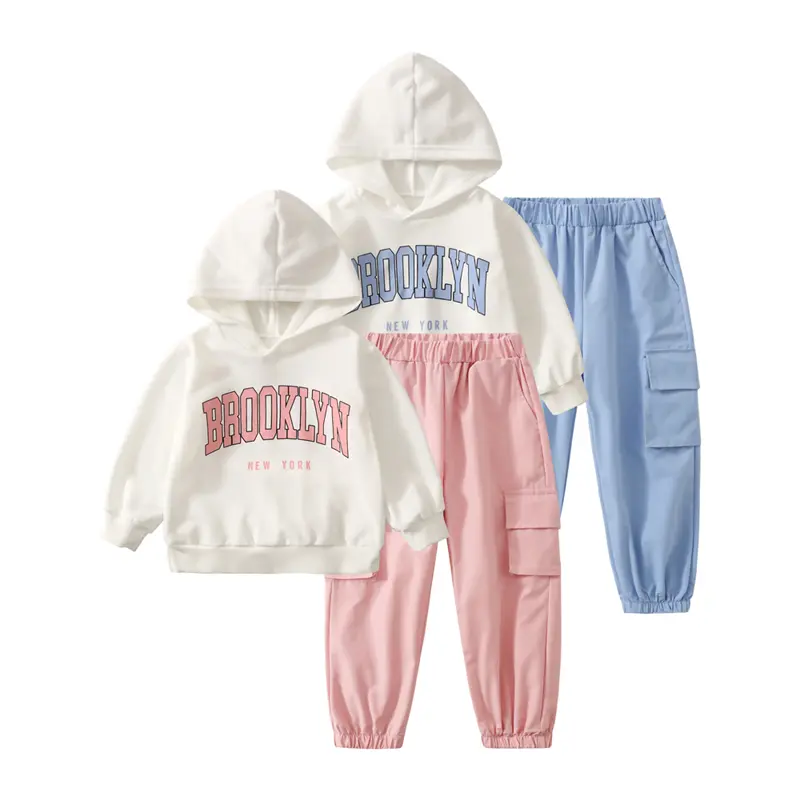 #backtoschool Girls' 4-Piece Athletic Sweatsuits Set - Spring/Fall Polyester Hooded Sweatshirt & Sweatpants, Cute Clothes for School, Girlsset for Ages 3-14, Athletic Set, Kids Clothing Girls