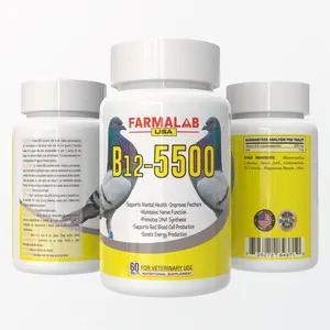 Farmalab B12-5500 Pigeon Vitamin Supplement 60 Tablets - 5500 mcg B12 & 1 mg Iron for Optimal Health & Performance