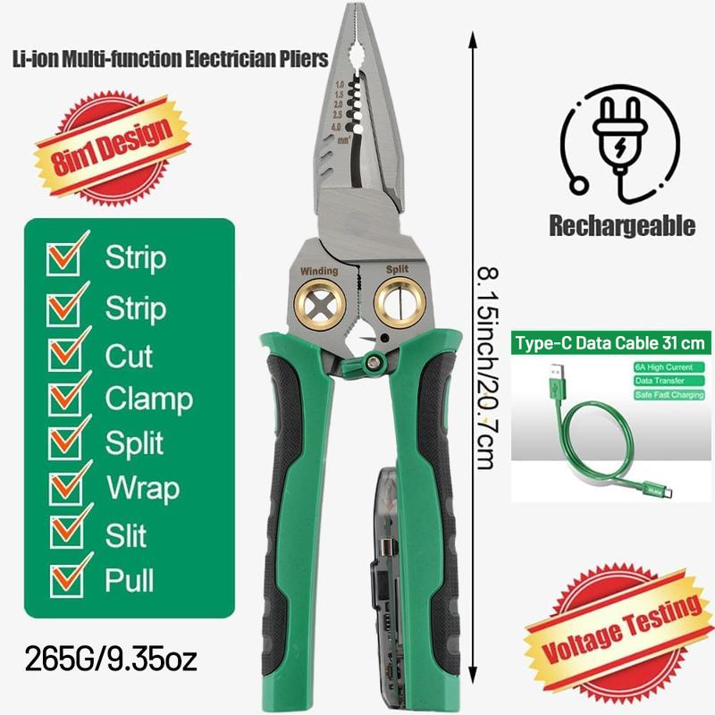 8 in 1 Wire Stripper Twister for Cutting and Pulling Wires, Cable Scissors,Voltage Tester Pliers, 12V to 250V Live,Null,Hot Wire Judgment AC DC, Audible and Flashing LED Alarms, Hardware, Wirepliers, Repair & Construction Tools Multi-Function Electrician