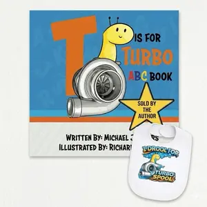 Turbo Kit Bundle - T is for Turbo Board Book + Drool for Turbo Spool Bib