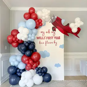 Airplane-Themed Balloon Garland Kit 147pcs in Navy Blue, Red & White for Boys’ Parties