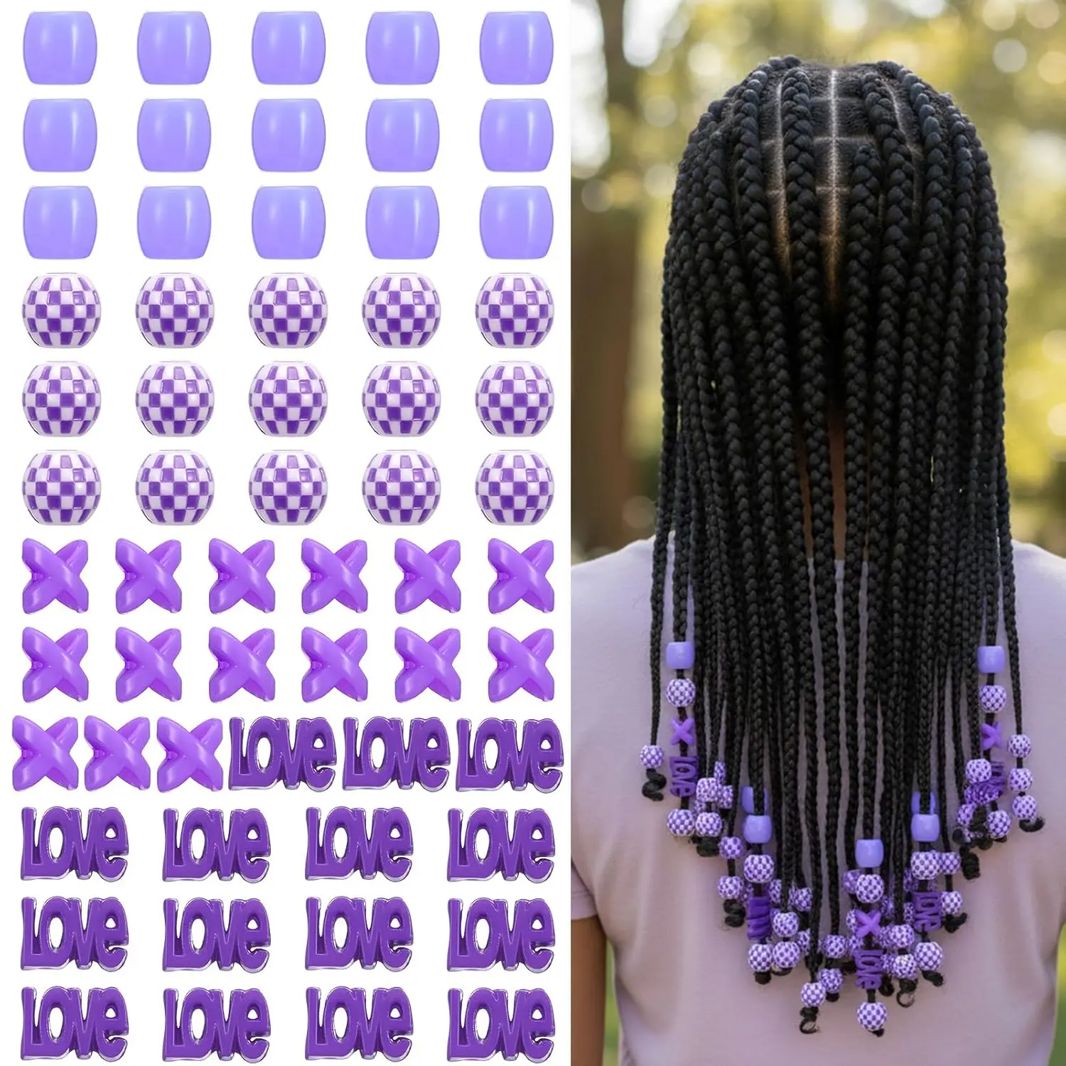 60 Pcs Hair Beads Set with Beading Needle – Alphabet Acrylic Braid & Dreadlock Beads, DIY Hair Accessories for Braids, Jewelry Making Kit for Kids & Adults