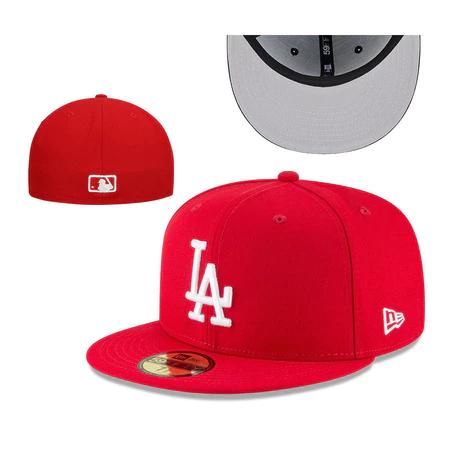 Los Angeles Dodgers New Era 59FIFTY Red Fitted Cap – Flat Brim Baseball Hat, White Embroidered LA Logo, Classic MLB Style