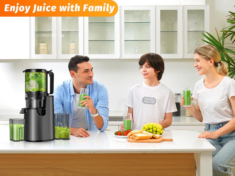 LQZ 350W Cold Press Juicer - Slow Masticating, 4.3&5.4 Inch Feed Chute, High Juice Yield, Easy Clean, 55rpm Technology for Whole Fruits & Veggies