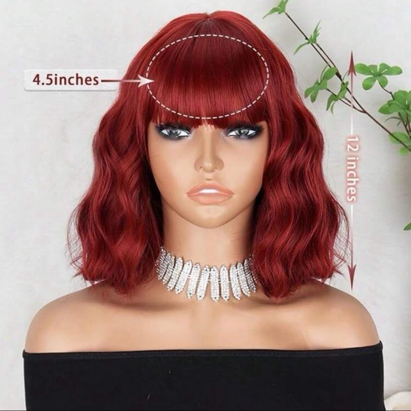 Short Ombre Blonde Wigs With Bangs Synthetic Wavy Curly Pastel Blonde Bob Wig For Women Girl Colorful Cosplay Wig Red Hair Style
