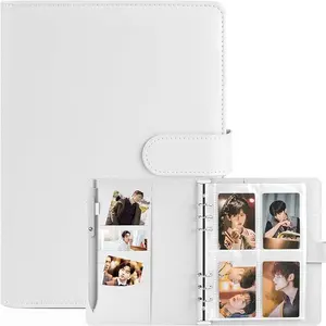 A5 Kpop Photocard Binder with 30 Pack 4-Pocket Card Pages, 6 Ring A5 Binder Card Collector Album with 240 Card Slots,PVC-free,PU Leather Binder Cover with Magnetic Buckle Closure for Organizing Trading Card,White