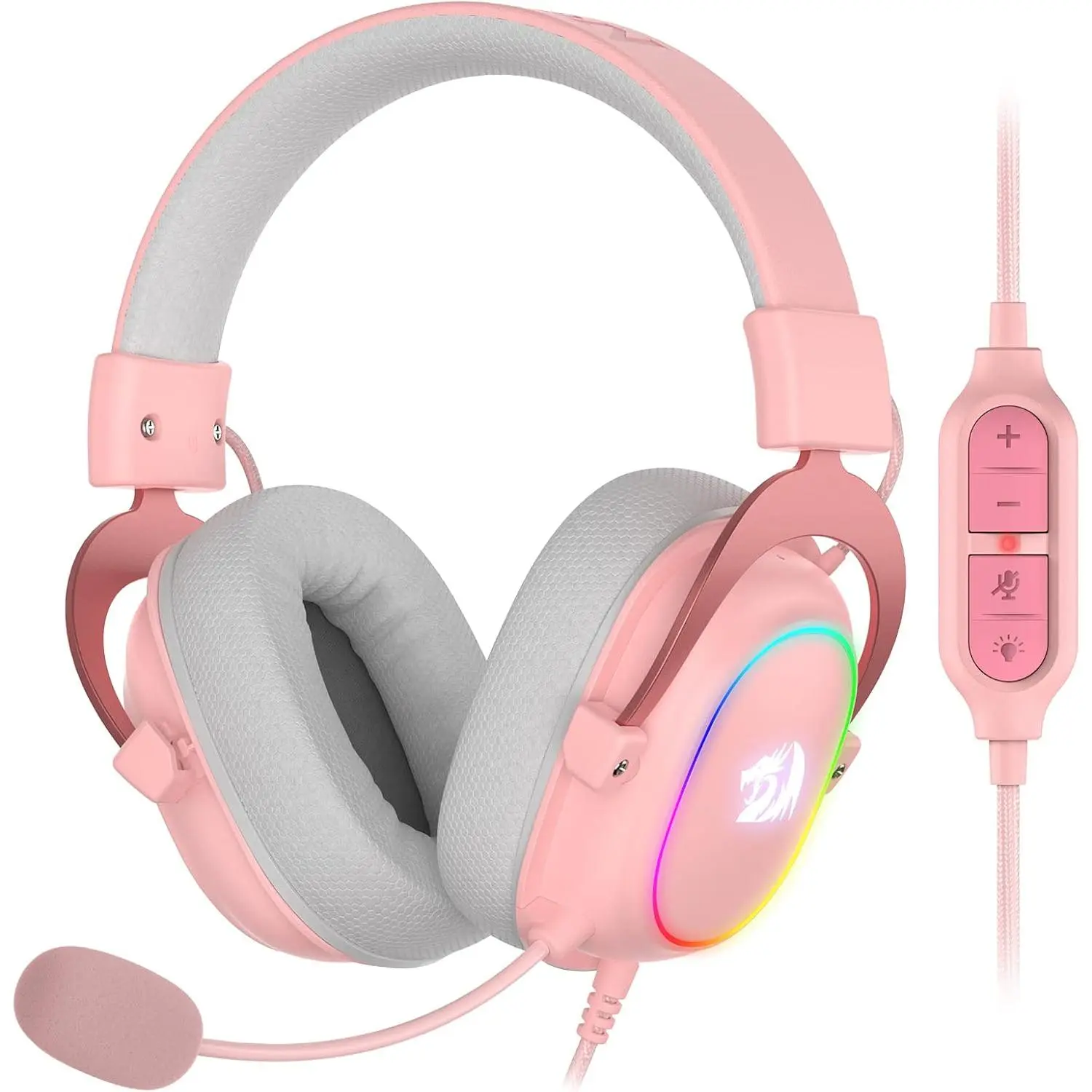 Redragon H510 Zeus-X RGB Pink Wired Gaming Headset - 7.1 Surround Sound - 53MM Audio Drivers in Memory Foam Ear Pads w/Durable Fabric Cover- Multi Platforms Headphone - USB Powered for PC/PS4/NS,back to school,back to school haul