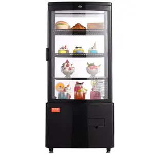 VEVOR Refrigerated Display Case,  , 3 Cu.Ft./85L Countertop Pastry Display Case, 3-Tier Commercial Display Refrigerator with LED Lighting, TURBO Cooling, Frost-Free Air-Cooling, Locked Door for Bakery