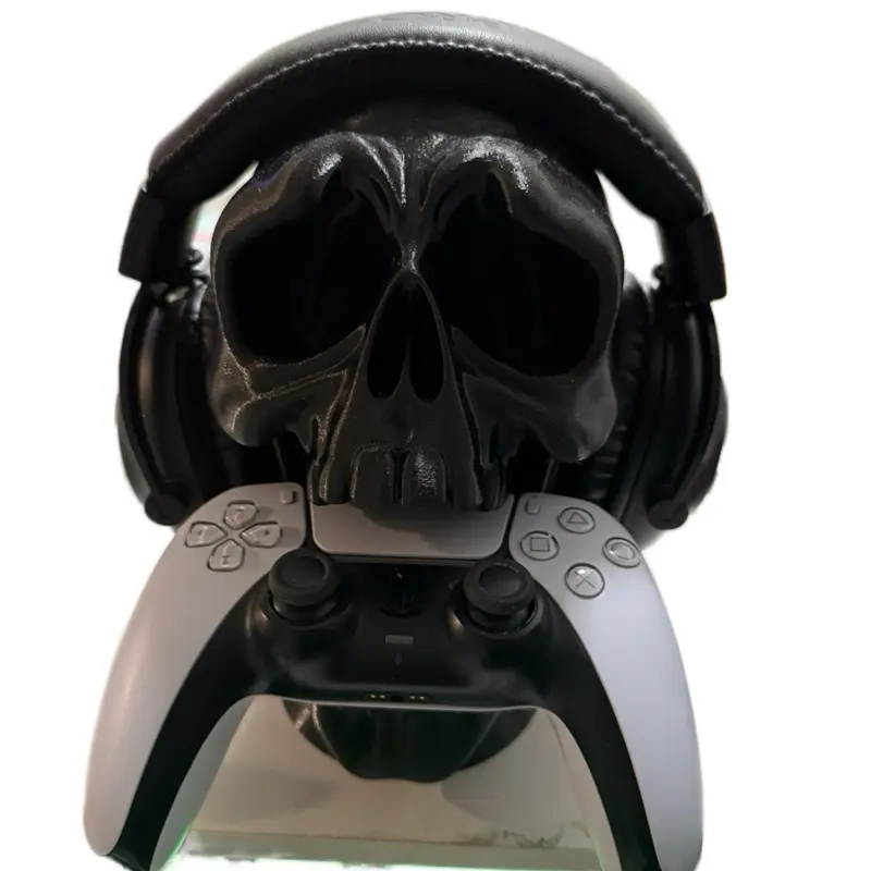 Prints Jackson Skull-Shaped Headset & Controller Dual Holder - 3D Printed Durable Tech Accessory, Bold Stylish Design - Compatible with PS5, PC - Gamers' Desk Essential, Accessories for Gamers, Stylish Add-On, Tech Accessories