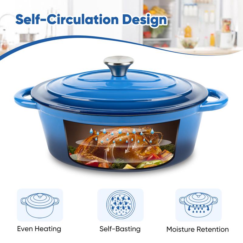 4.5 QT Enameled Oval Dutch Oven Pot with Lid and Dual Handles, Cast Iron Dutch Oven for Cooking, Bread Baking, Non-stick Enamel Coated Cookware