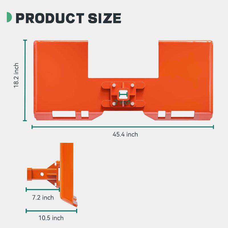 YINTATECH 3/8" Skid Steer Mount Plate with 2" Removable Trailer Hitch Receiver, Thick Skid Steer Plate Attachment, Universal Skid Loader Tractor Quick Attach Plate, Removable, Orange