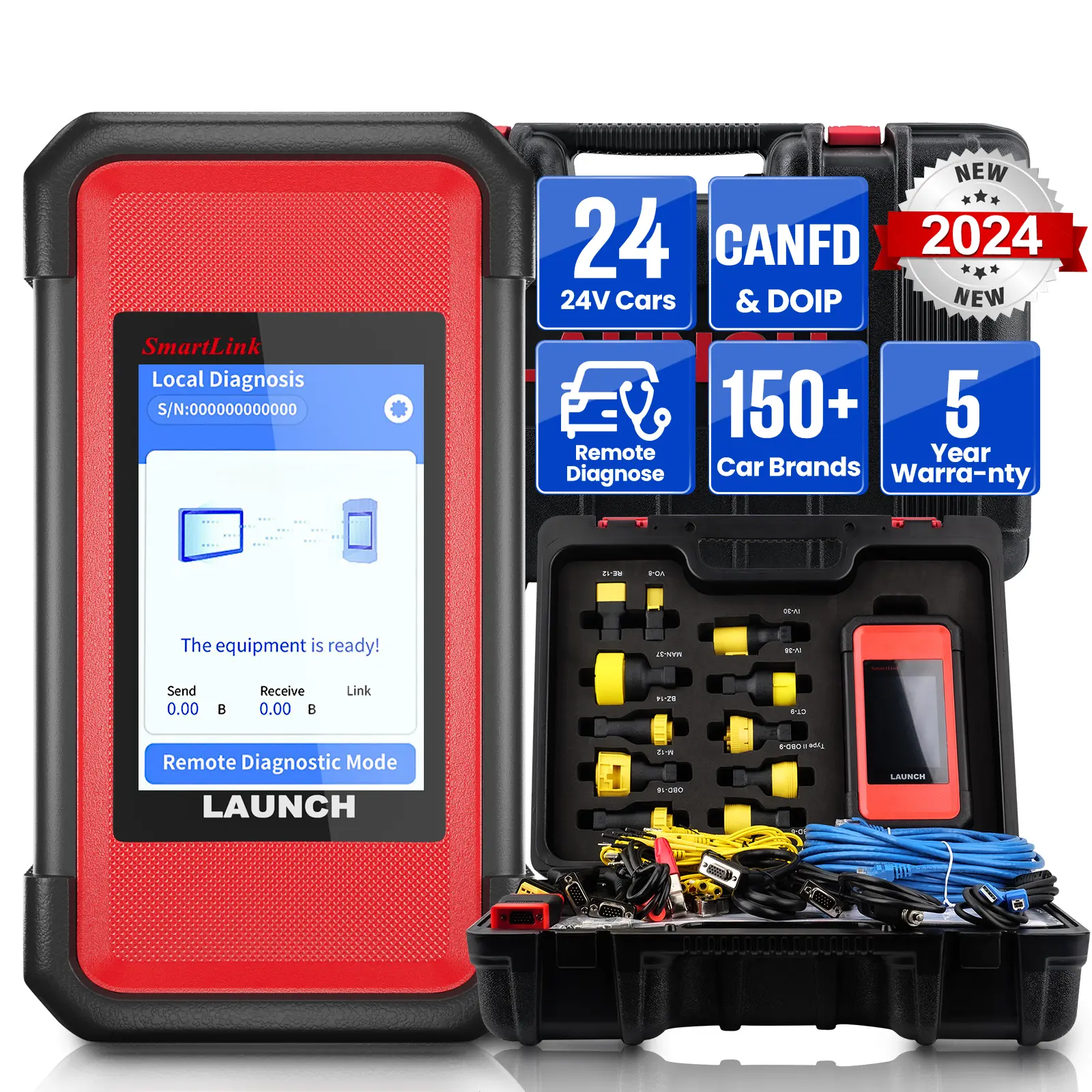 LAUNCH X431 SmartLink C Heavy-Duty Automotive Diagnostic Tool - 8GB RAM, Bluetooth, Wi-Fi, Coding, Full OBDII Diagnostics, CANFD & DOIP Support, Compatible with X431 PRO3S+, PRO5 Series for Cummins, Bosch, Isuzu Trucks & Commercial Vehicles
