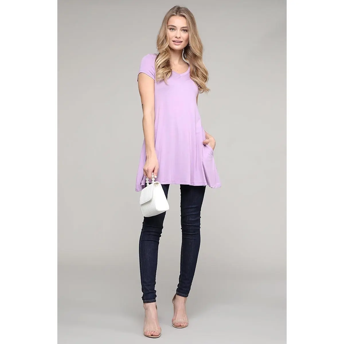 Cap Sleeve Solid Hue Tunic 81001-Violet