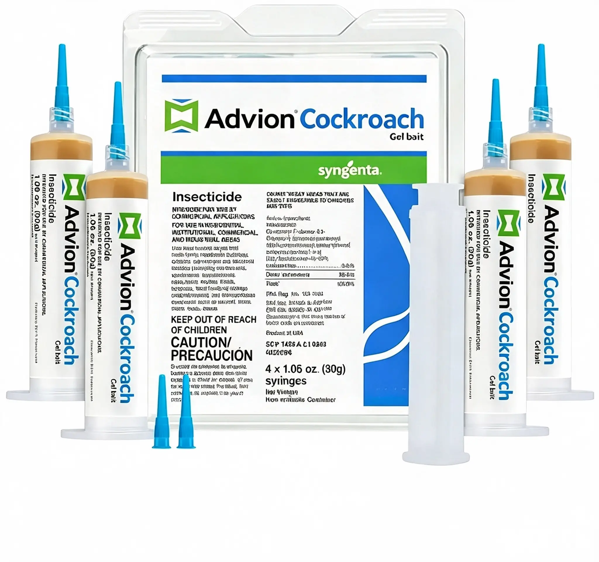 Advion Cockroach Gel Bait - Industrial Pest Control, 4 x 30g Tubes, 1 Plunger, 2 Tips, Roach Killer for American, German & Major Species, Indoor & Outdoor Use