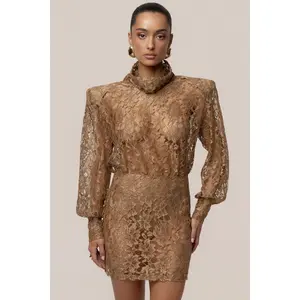 Beige Devotion Lace Bodysuit & Skirt Set