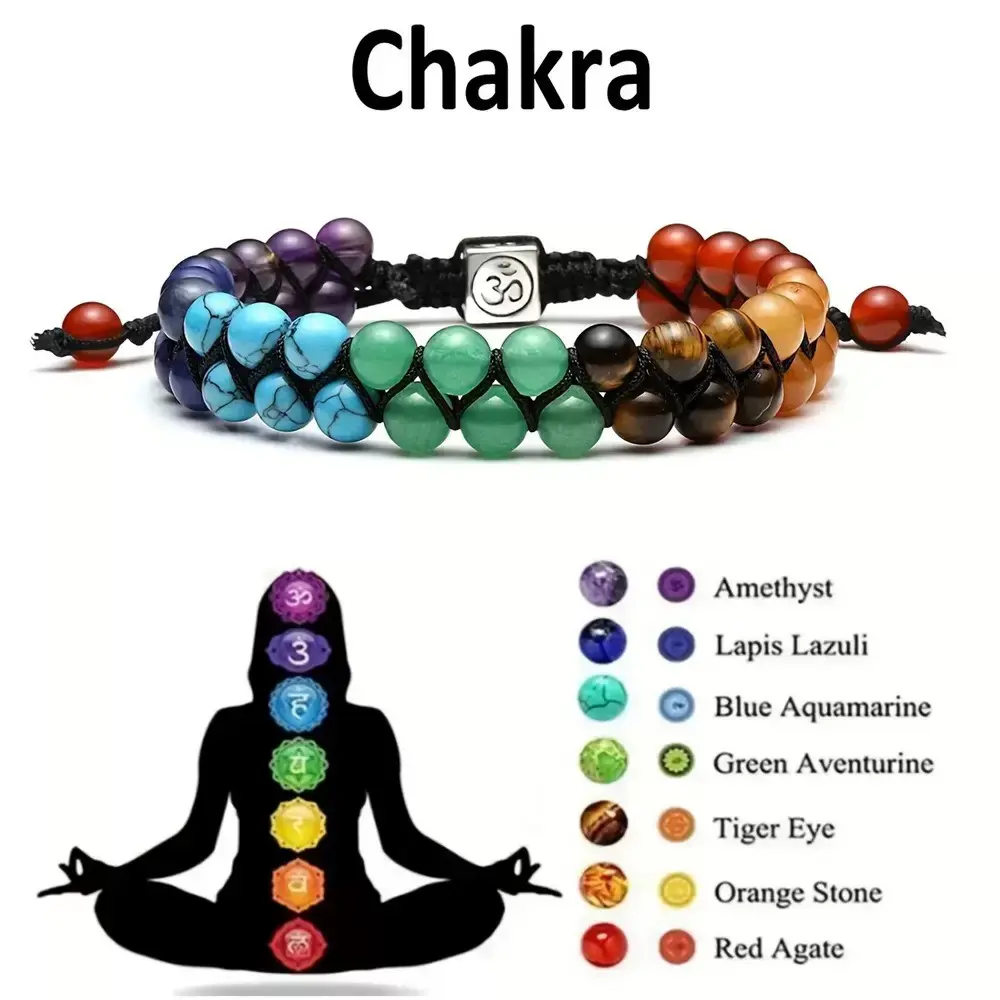 7 Chakra Bracelets with Natural Stone Healing Crystal Beads, Unisex Spirituality Jewelry with Adjustable Macrame Cord, Relaxing Gifts for Yoga & Everyday Wear, Crystals, Easy To Wear From Work To Yoga Class, Energy Balance