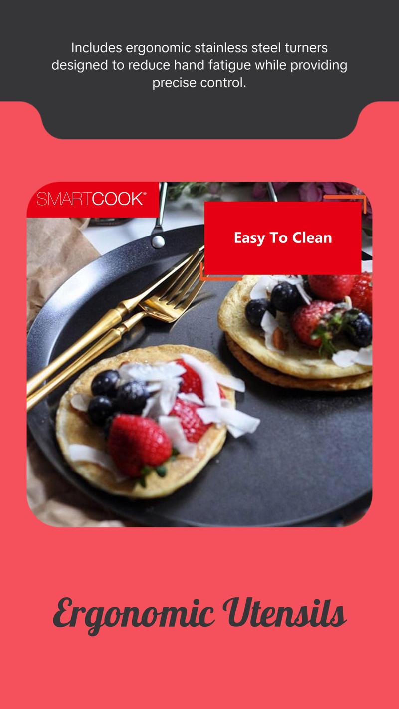 Smart Cook 11” & 13” Non-stick  Round Comal Pan with, Utensils Set and Taco Warmer –Even-Heating Surface with Durable Metal Handle,Lightweight, Comals para Tortillas, Perfect for All Stove-Tops pots and