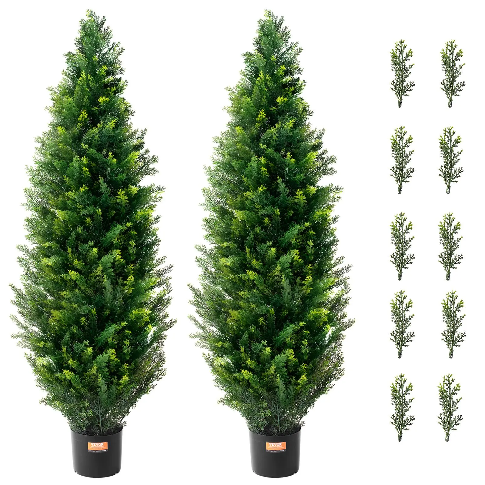 【SummerFinds】VEVOR Artificial Cedar Topiary Tree,  48 inch Tall (2 Pieces), with Extra Leaves & Pot Faux Evergreen Fake Pine Cypress Trees Plant, UV Rated Artificial Greenery Set for Home Decor Indoor/Outdoor