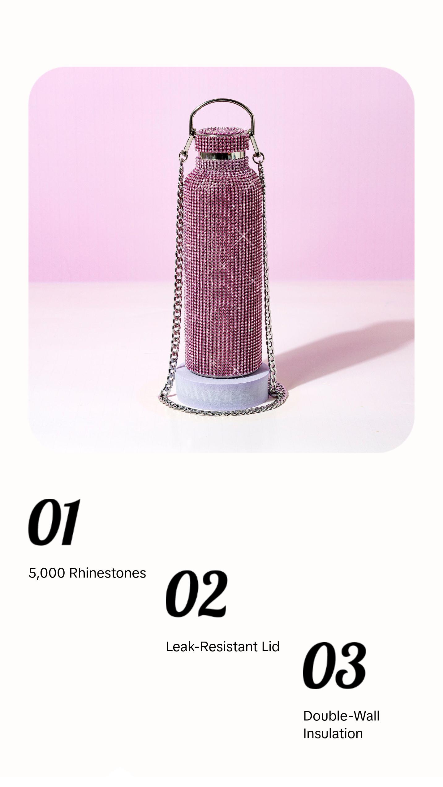 Paris Hilton Diamond Bling Water Bottle, Stainless Steel with Removable Strap, Vacuum Insulated and Covered in 5,000+ Rhinestones