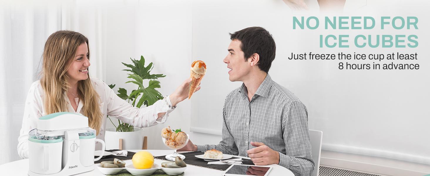 Pukomc Ice Cream Maker Machine for Home Use, with Two Ice Cream Bowls,Simple Operation and Easy to Clean,White Green