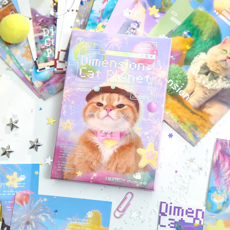 30 Unique Soft Color Palette Dreamy Cat Postcards - Cute, Whimsical Animal Art Office Stationery for Journaling, Scrapbooking
