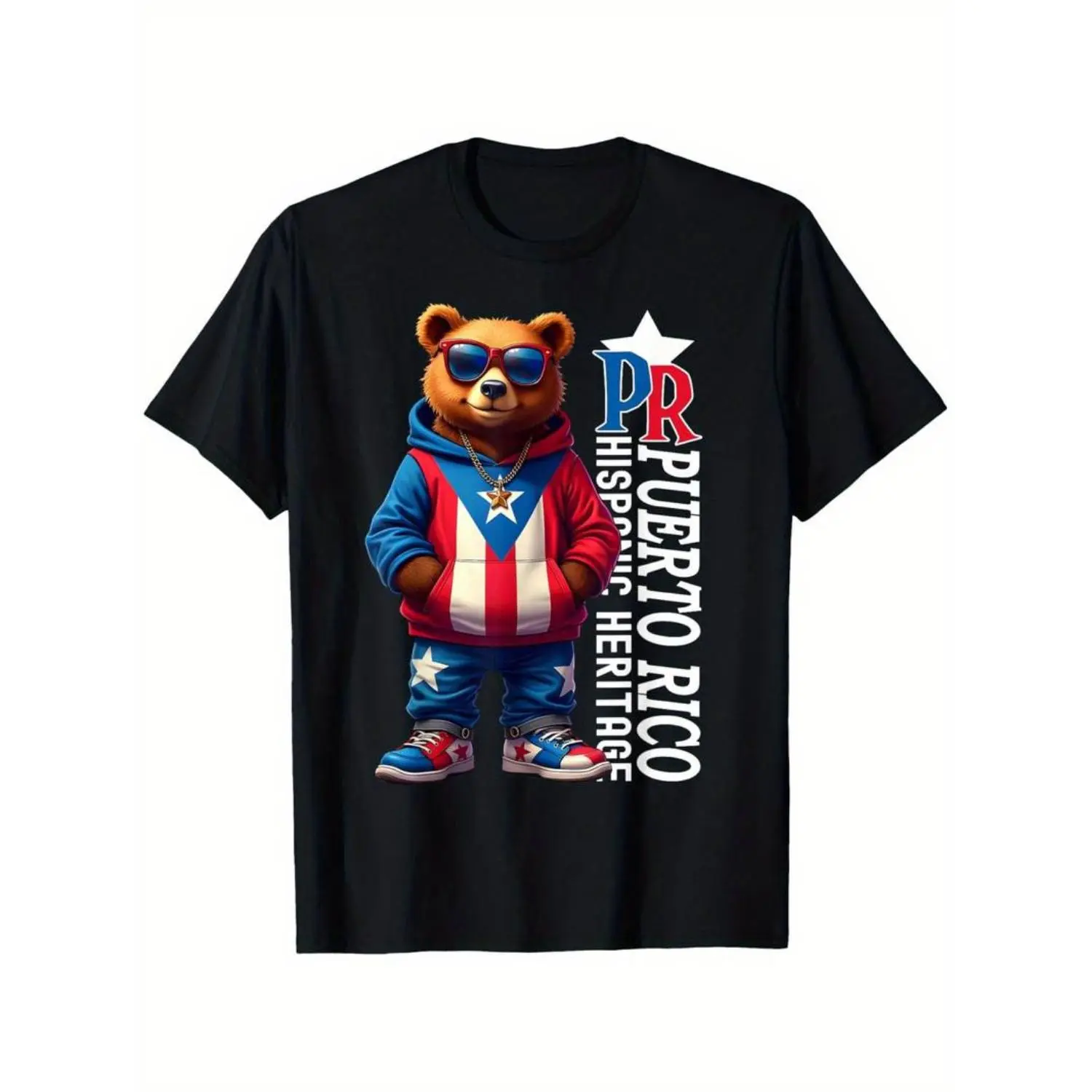 Graphic tees Fun Puerto Rico Flag Cute Teddy Bear Puerto Rican T-Shirt, Men'S and Women'S Short Sleeve T-Shirt, 100% Cotton, S-XXXL
