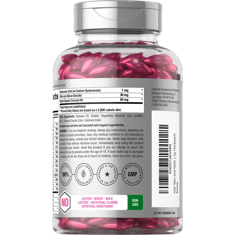 Horbäach Hair Skin and Nails Vitamins | 300 Softgels | with Biotin and Collagen | Infused with Argan Oil and Coconut Oil | Non-GMO, Gluten Free Supplement