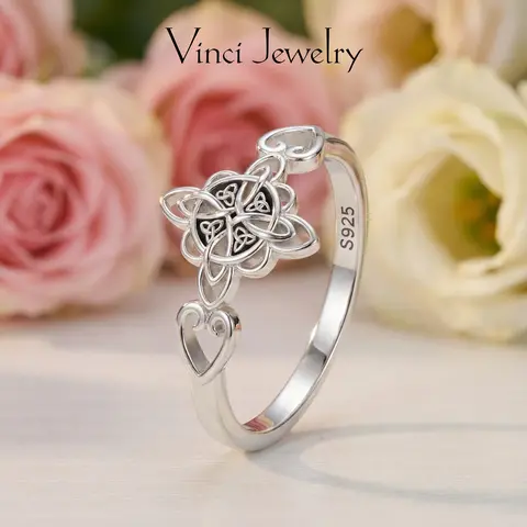 925 Stylish Heart Celtic Knot Ring, Vintage and Elegant Ring Jewelry for Women, Couple Ring Spiritual Jewelry Gift for Daily Wear and Party, Valentine's Day Birthday Gift