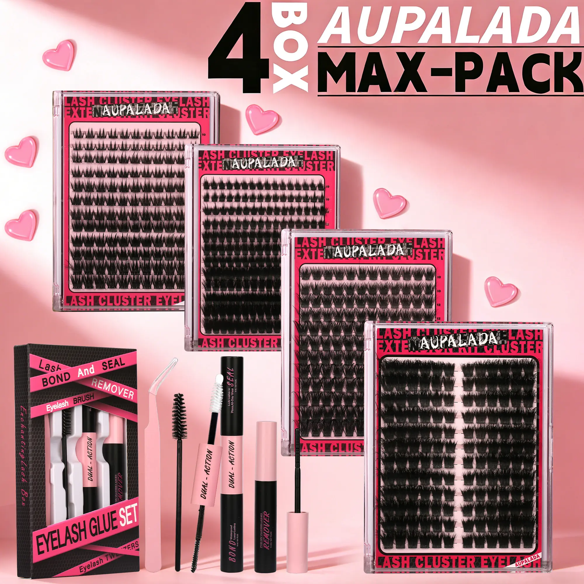 Amazing! 4 Styles  MAX-PACK Cluster Lash Extension Gift Set | Includes  Natural   Styles + Extra Volume | Soft & Lightweight | Comes with Glue, Tweezers & Brush | Easy DIY at Home | 1 Set Mixed Length Individval Eyelash Extensions Kit,#backtoschool