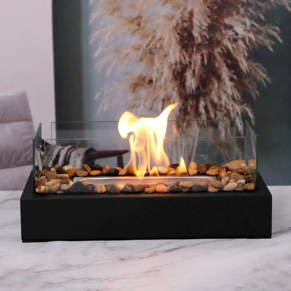 Rectangular Tabletop Fire Pit with Glass Panel, Portable Mini Indoor Fireplace, Outdoor Exterior Desktop Fireplace for Garden, Patio, Yard & Balcony