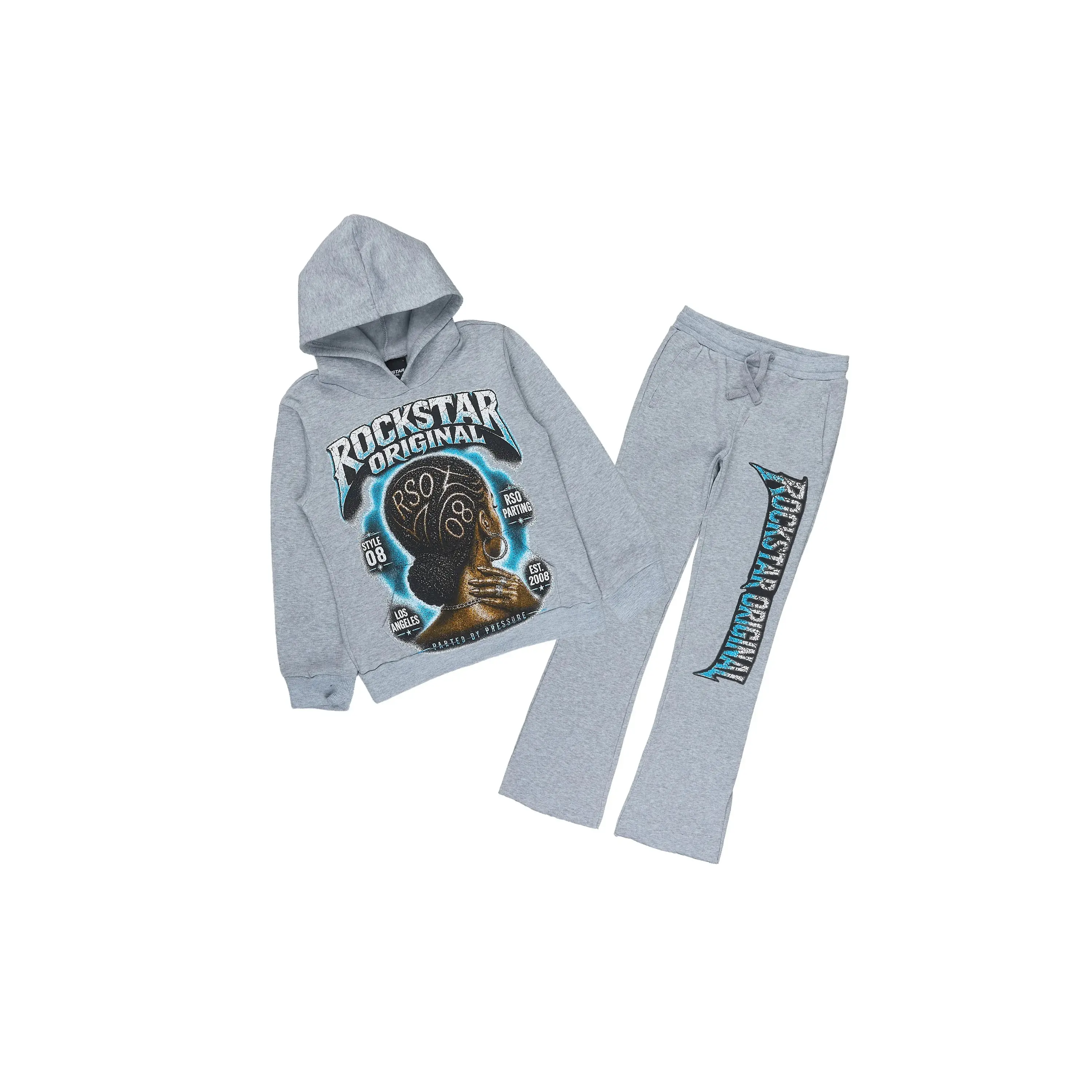 Girls Arkel Heather Grey Hoodie Stacked Track Set