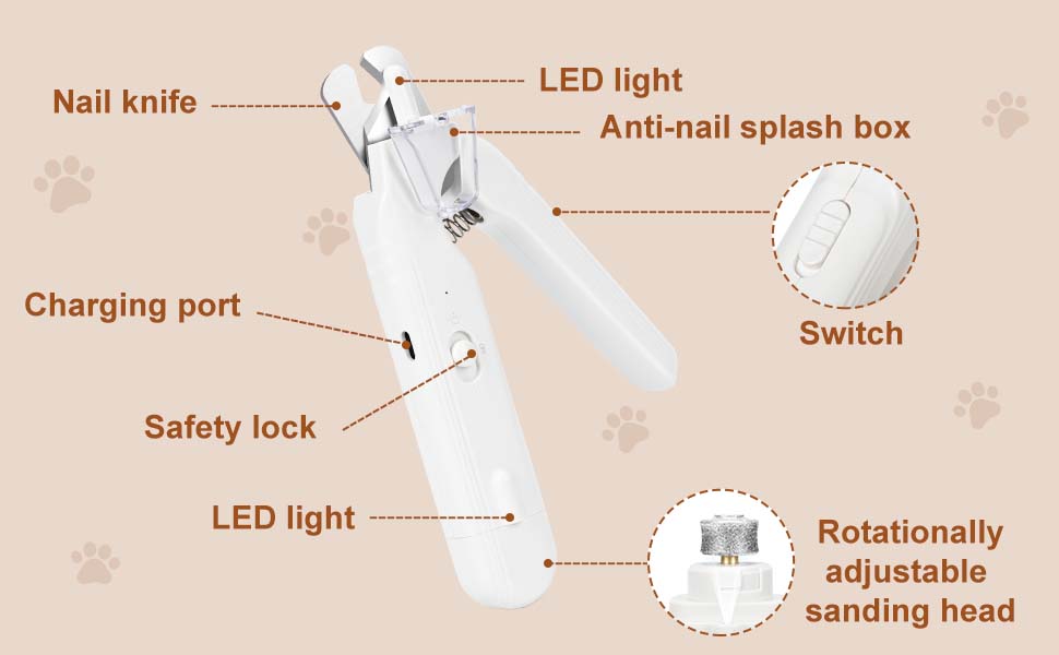 2-in-1 pet nail clipper and grinder, dog nail clipper trimmer, ultra quiet electric nail set, rechargeable, suitable for trimming toes and claws of dogs and cats of all sizes