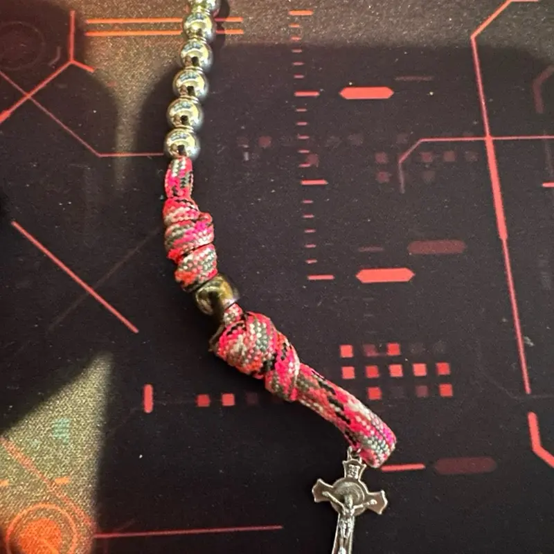 Paracord Single decade pocket rosary blessed pink camo and silver