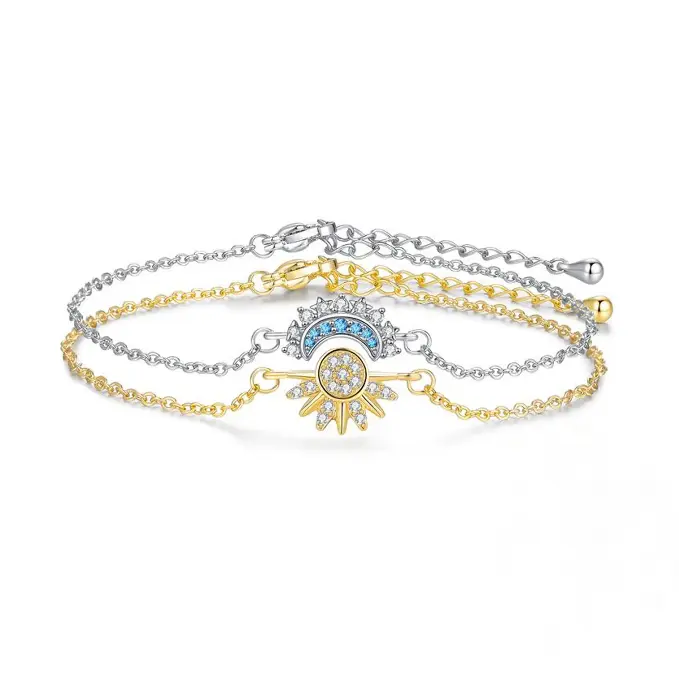 Sun and Moon Bracelet Set for bestfriend, sister gift,Stackable Gold Sun & Blue Moon Bracelet, Matching Couple/Friendship/sister Jewelry
