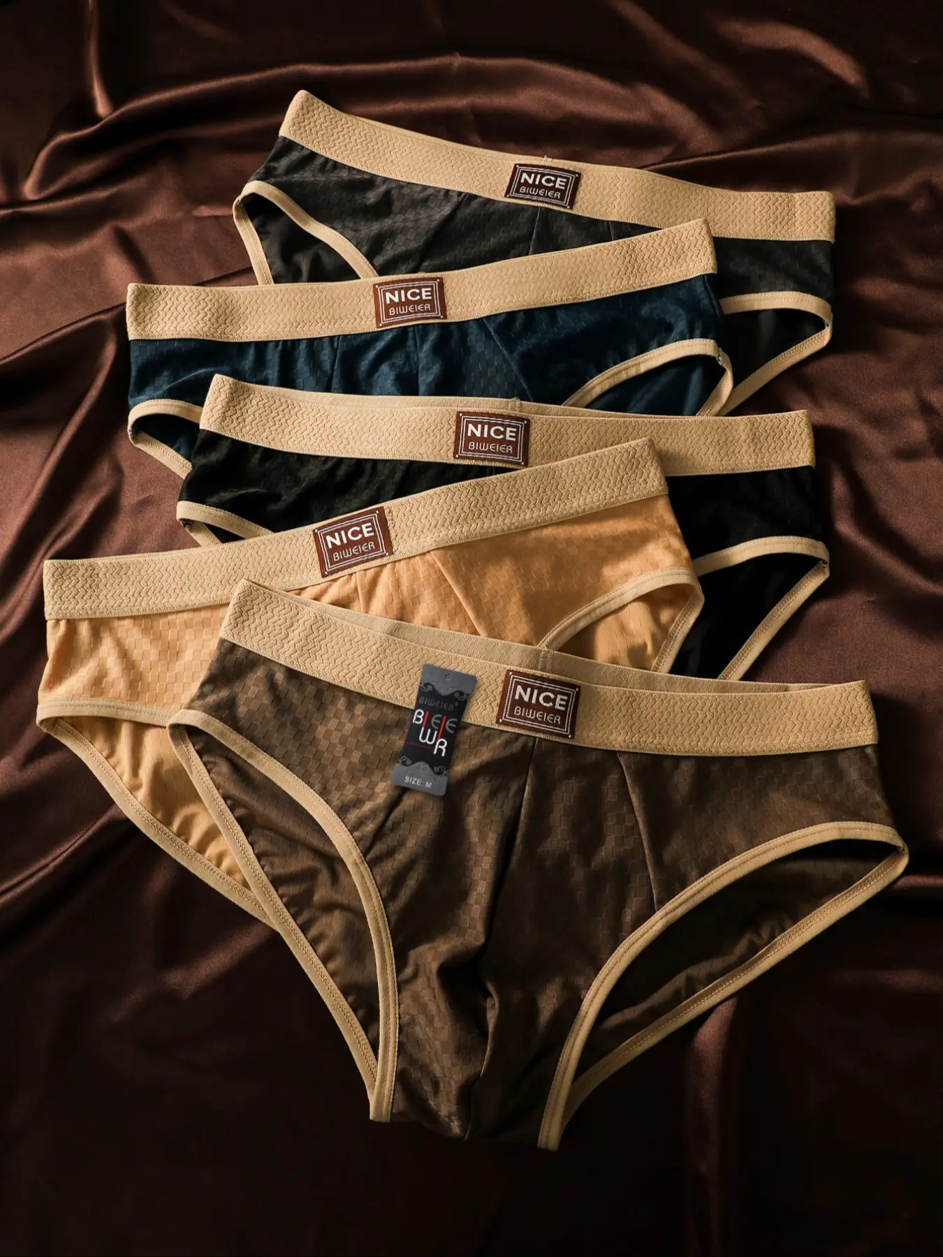 Men's Breathable Waffle Triangle Underwear, Breathable Undergarments, Morandi Color, Soft Antibacterial, Fitted Casual Shorts, Soft Comfy Brief, Suitable for Home and Vacation