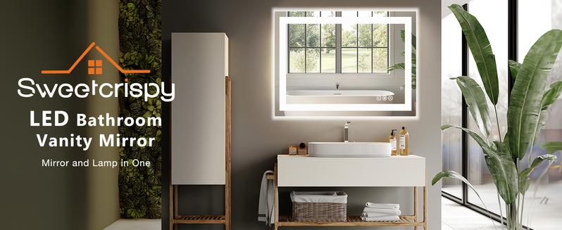 【Valentine's Day gift】Sweet Furniture Bathroom Vanity Mirror - Anti-Fog, Dimmable Rectangle Mirror with Front & Backlight, Smart Memory Function, Tempered Glass