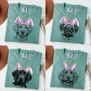 Comfort Colors Easter Bunny Dog T-Shirt, Cute Puppy with Bunny Ears Graphic Tee, Easter Shirt for Dog Lovers and Dog Moms, 50 Dog Breeds Design, Unisex Cotton Shirt, Spring Holiday Gift - AMBER