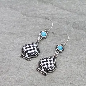 Western Spade Print Dangle Earrings