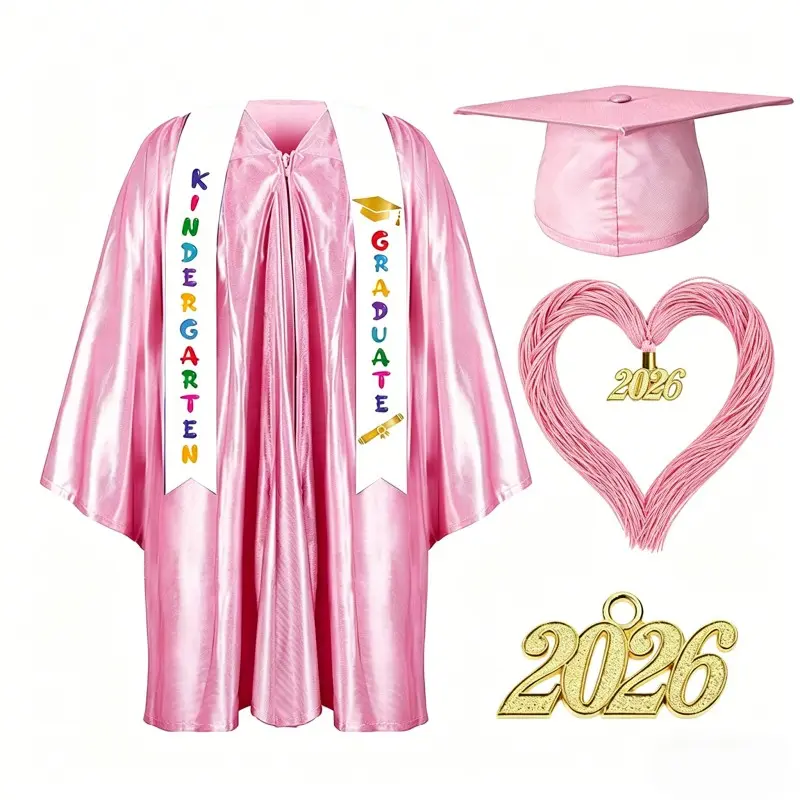 2026 Kindergarten Graduation Cap & Gown Set with 2026/2027 Charms & Sash! Satin Preschool Grad Outfit Unisex Design for Boys Girls, Perfect Grad Gift & Photoshoot Keepsake for Pre-K, Kindergarten & 1st Grade Party Costume, Costume for Parties
